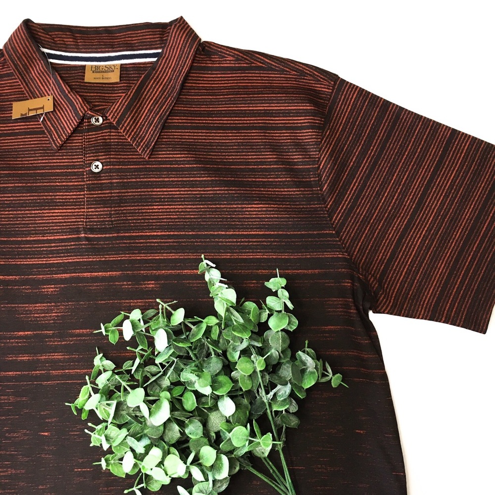 Big Sky Outfitters Brown Black Striped Polo Short